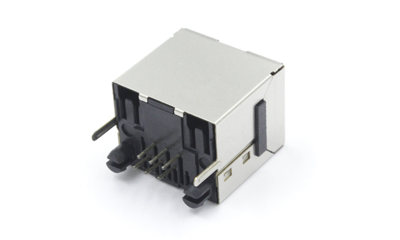 8P6C屏蔽带边带铁脚RJ45母座