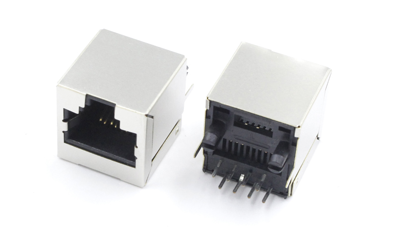 Cat5 Cat6带屏蔽铜壳直立式180度RJ45连接器