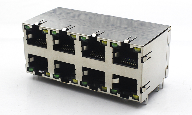 2X4 RJ45 8P8C双层电话连接器 LED灯网络母座