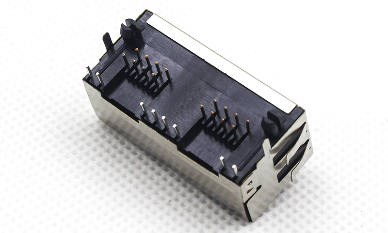 8P8C RJ45双口1X2网络插座 带弹片LED灯左黄右绿