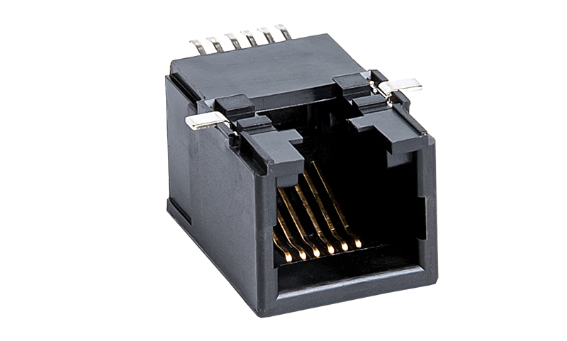 RJ11 6P6C 带铁脚SMT贴片电话连接器